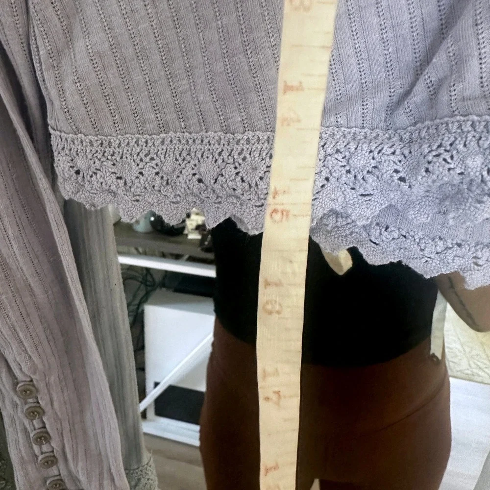 Free People Third Date Long Sleeve Crop Top Lilac Lace Cardigan Cottagecore XS